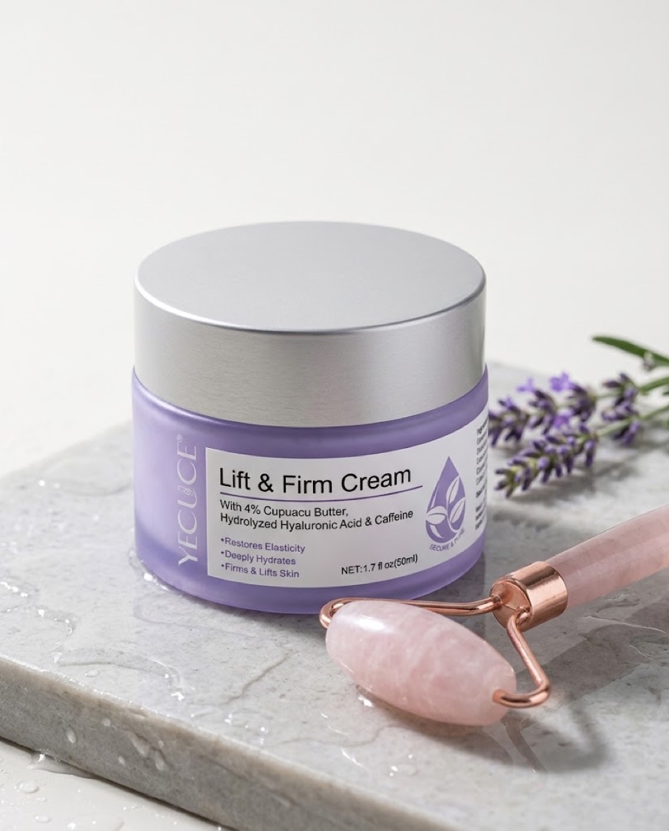Tarro de Lift & Firm Cream con rodillo de cuarzo rosa de regalo