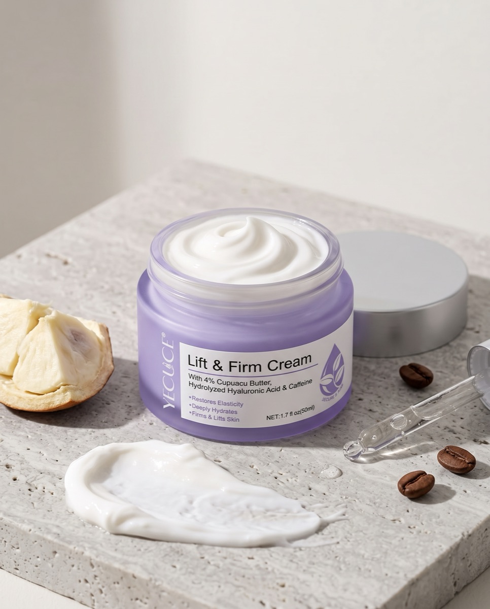 Textura de la crema junto a manteca de cupua&ccedil;u y granos de caf&eacute;